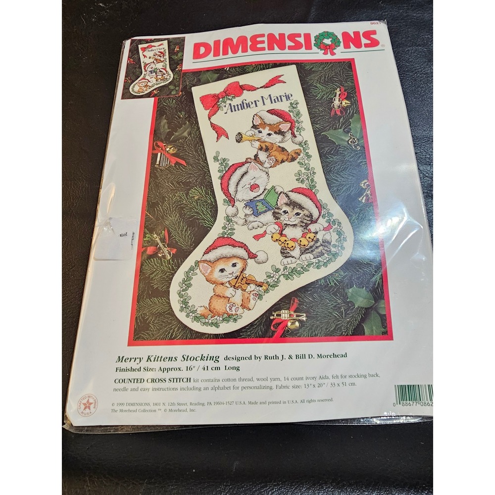 New Dimensions‎ Christmas Merry Kittens Stocking Counted Cross Stitch Kit 16"